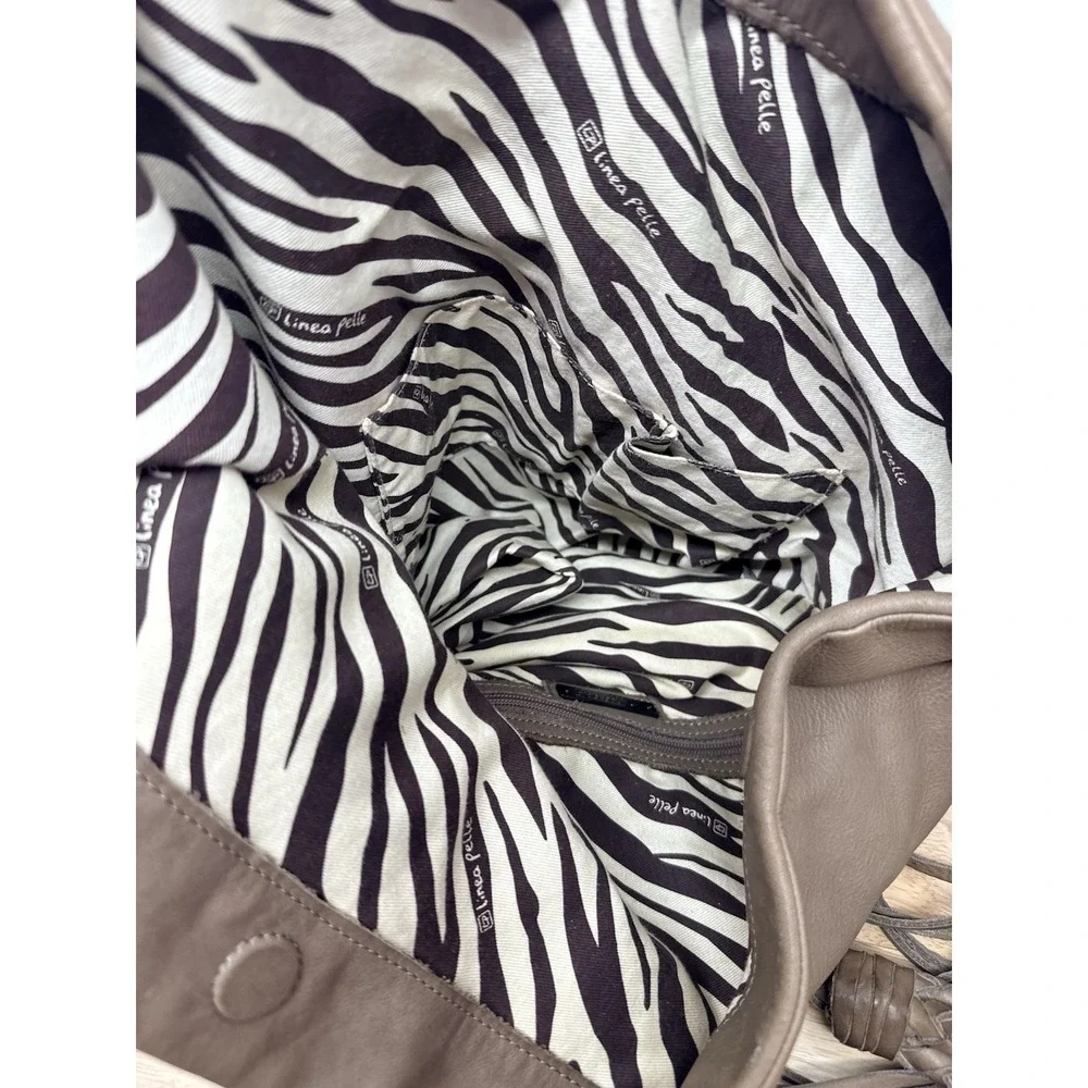 Linea Pelle Vanessa Hobo Shoulder‎ Bag Large Fringe Brown Braided Strap #6